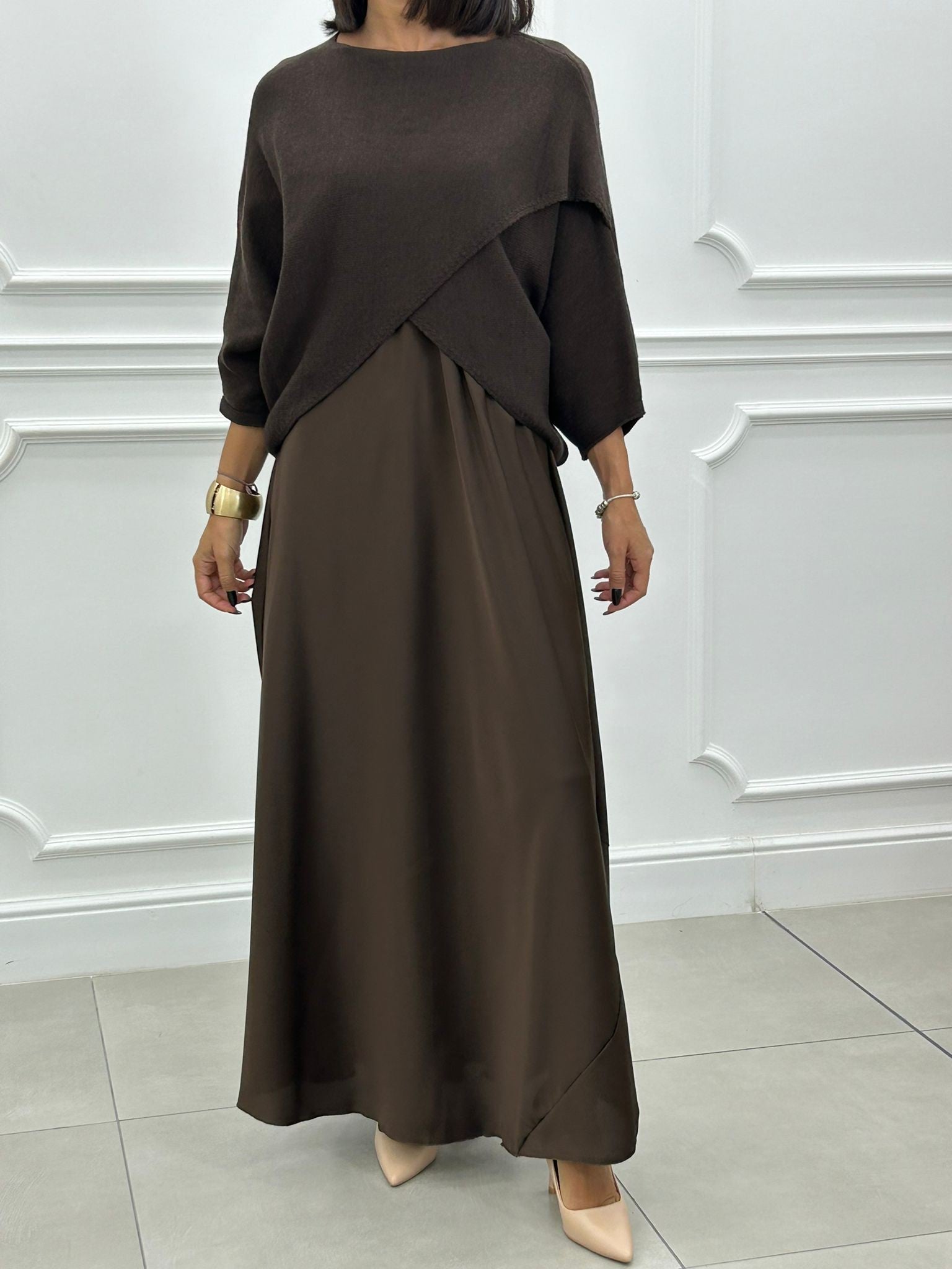 Elżbieta™ | Zestaw 2 w 1 z Długą Sukienką i Asymetrycznym Swetrem